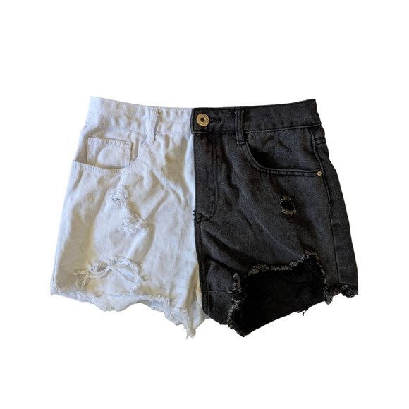 Blue Savvy Pants - Blue Savvy Womens Cutoff Jean Shorts Destroyed Hem Denim Black White Size 5/27